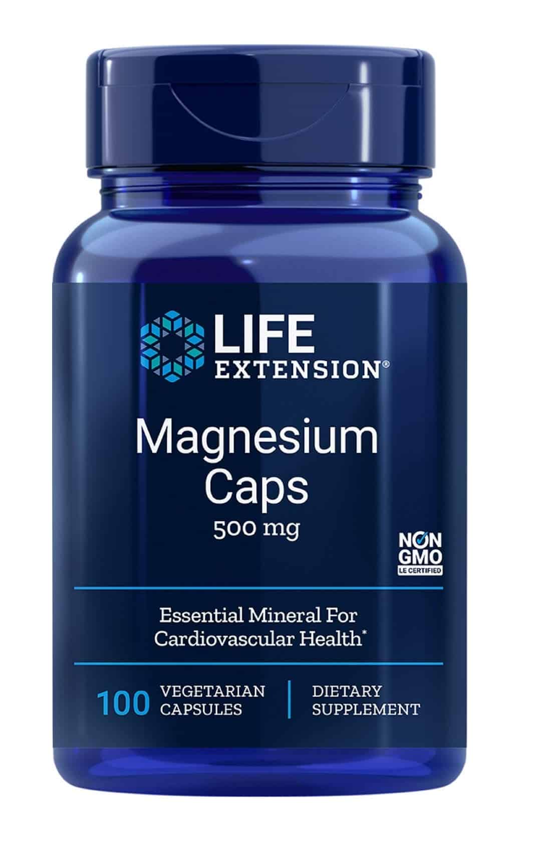 Life Extension Magnesium Caps 500mg (Magnez w postaci Tlenku, Cytrynianu, Bursztynianu, Chelatu Glicynianu Lizylowego TRAACS) 100 kaps wegetariańskich