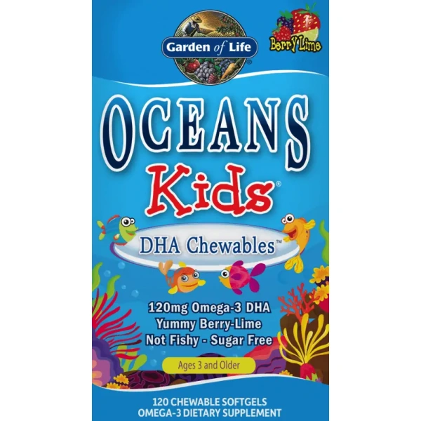 GARDEN OF LIFE Oceans Kids DHA Chewables Omega-3, Berry Lime (Omega 3 dla Dzieci) - 120 kapsułek żelowych do ssania