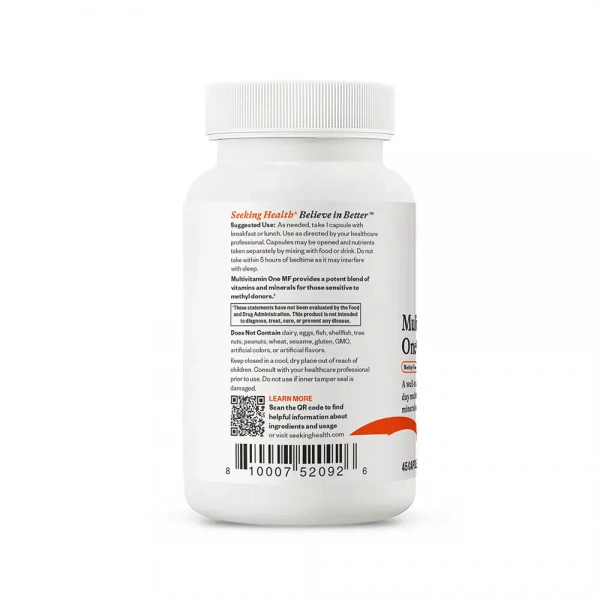 SEEKING HEALTH Multivitamin One MF (Multiwitamina bez Metylowanych Witamin z Grupy B) 45 Kapsułek wegetariańskich