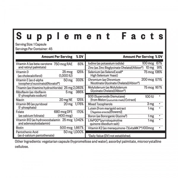 SEEKING HEALTH Multivitamin One MF (Multiwitamina bez Metylowanych Witamin z Grupy B) 45 Kapsułek wegetariańskich