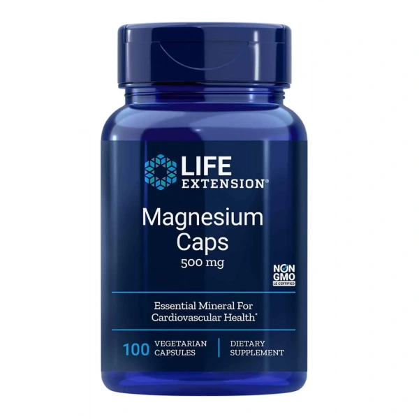 Life Extension Magnesium Caps 500mg (Magnez w postaci Tlenku, Cytrynianu, Bursztynianu, Chelatu Glicynianu Lizylowego TRAACS) 100 kaps wegetariańskich