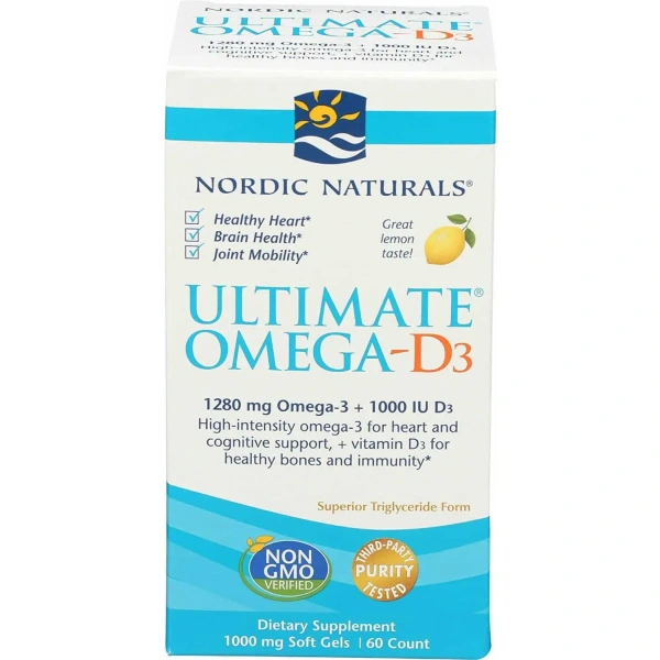NORDIC NATURALS Ultimate Omega-D3 1280mg (Kwasy Omega-3, EPA, DHA z Witaminą D3) 60 Kapsułek żelowych