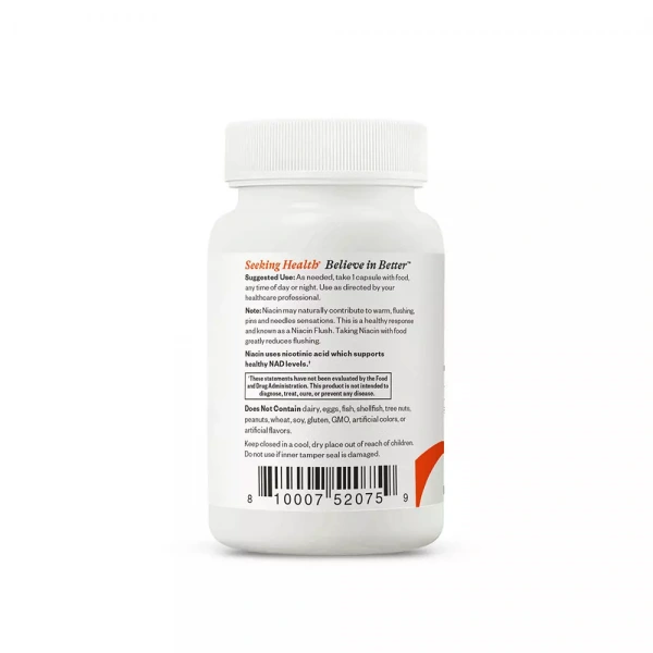 SEEKING HEALTH Niacin (Niacyna) - 100 Kapsułek wegetariańskich Suplement diety. Masa netto: 45.35 g