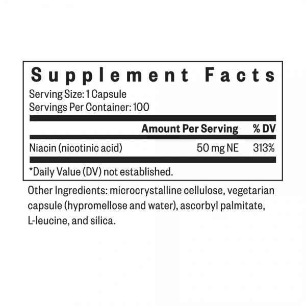 SEEKING HEALTH Niacin (Niacyna) - 100 Kapsułek wegetariańskich Suplement diety. Masa netto: 45.35 g