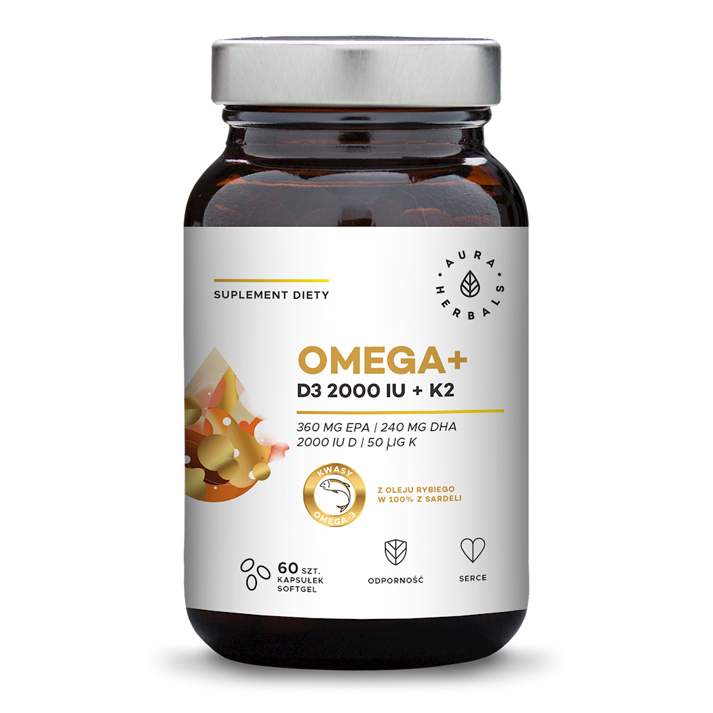 Aura Herbals Omega+ Witamina D3 2000 IU + K2 MK-7 60 kapsułek