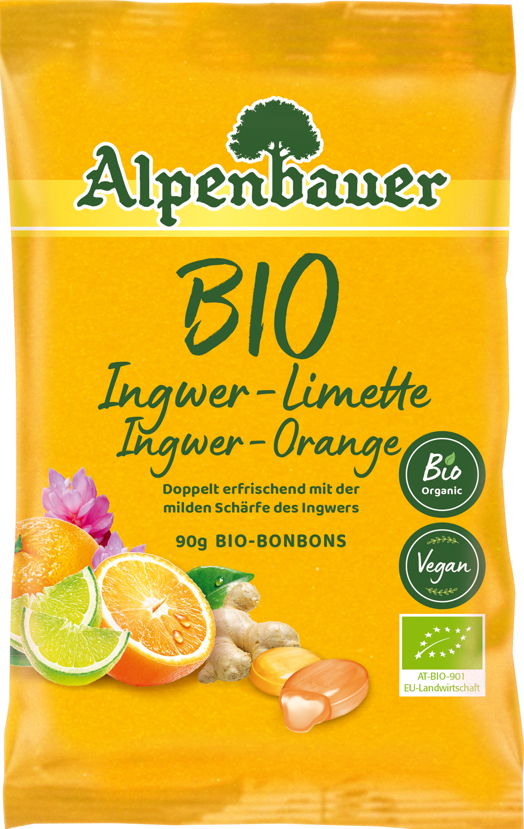 Alpenbauer cukierki z nadzieniem o smaku imbirowo  limonkowym i imbirowo  pomarańczowym bio 90 g