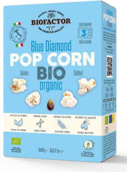 BIOFACTOR Popcorn niebieski z solą do mikrofalówki BEZGL. BIO 3 x 90 g