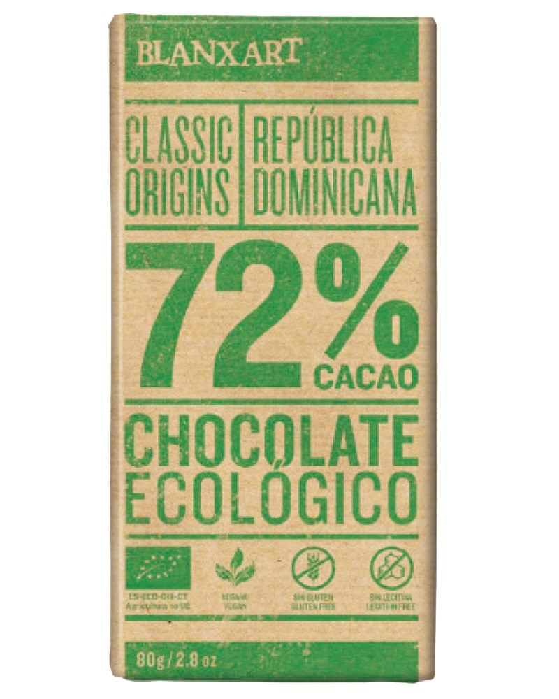 BLANXART Czekolada gorzka 72% Dominikana BEZGL. BIO 80 g