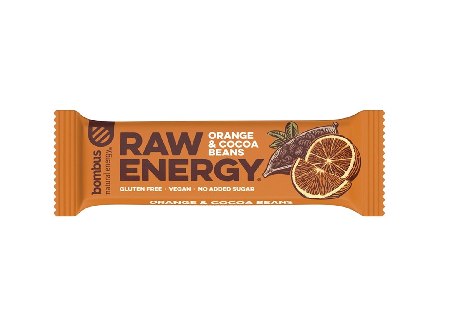 BOMBUS Baton RAW ENERGY pomarańcz-ziarna kakao BEZGL. 50 g