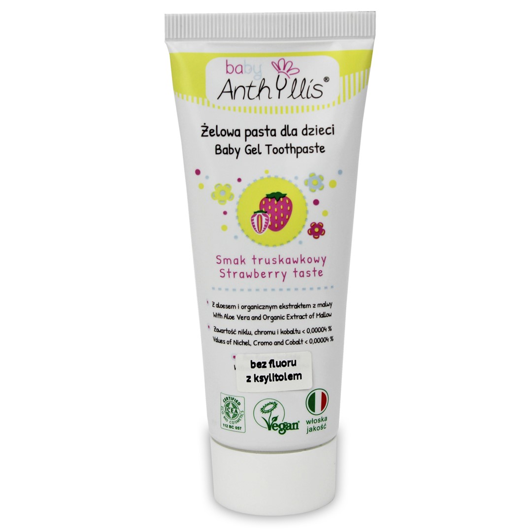 Baby anthyllis pasta do zębów dla dzieci bez fluoru od pierwszego ząbka truskawkowa 75 ml