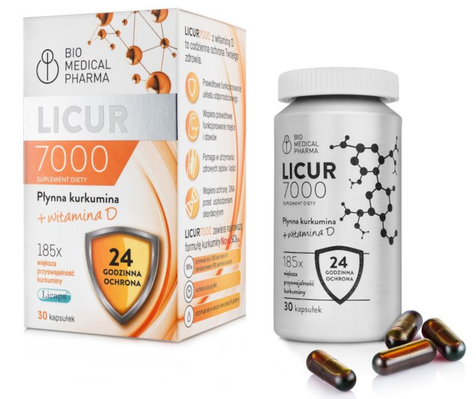 Bio Medical Pharma Licur 7000 płynna kurkumina z witaminą D3 30 kapsułek