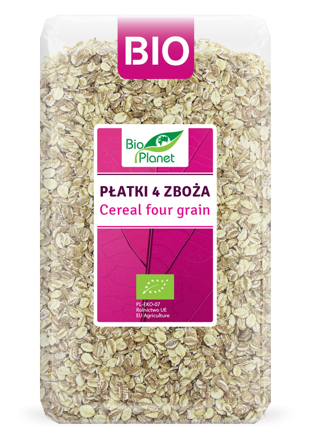 Bio planet płatki 4 zboża (orkisz, owies, jęczmień, żyto) bio 600 g