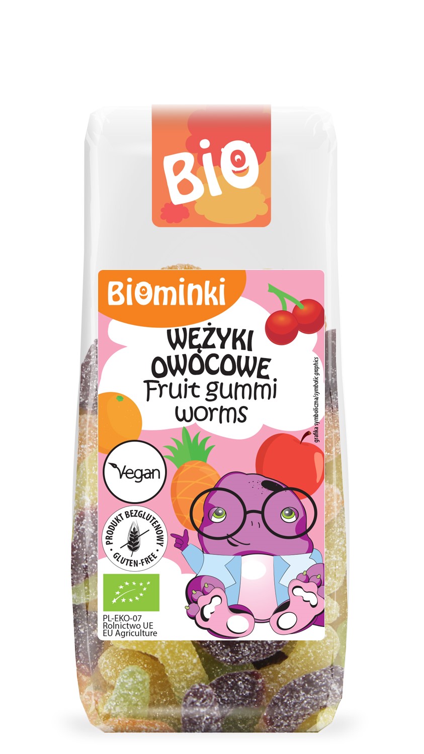 Biominki wężyki owocowe bez żelatyny bezglutenowe bio 100 g