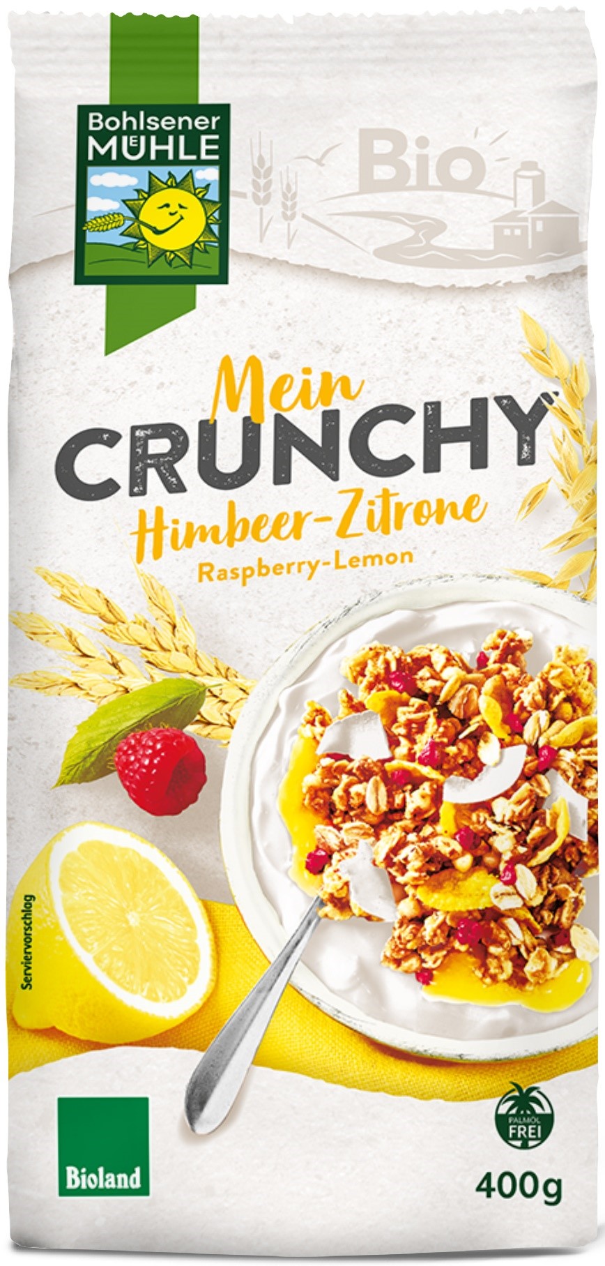 Bohlsener muehle crunchy jogurtowo  cytrynowe z malinami bio 400 g