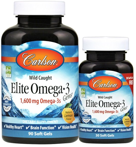 Carlson Labs Elite Omega 3 1600mg  90 + 30 kapsułek o smaku cytrynowym