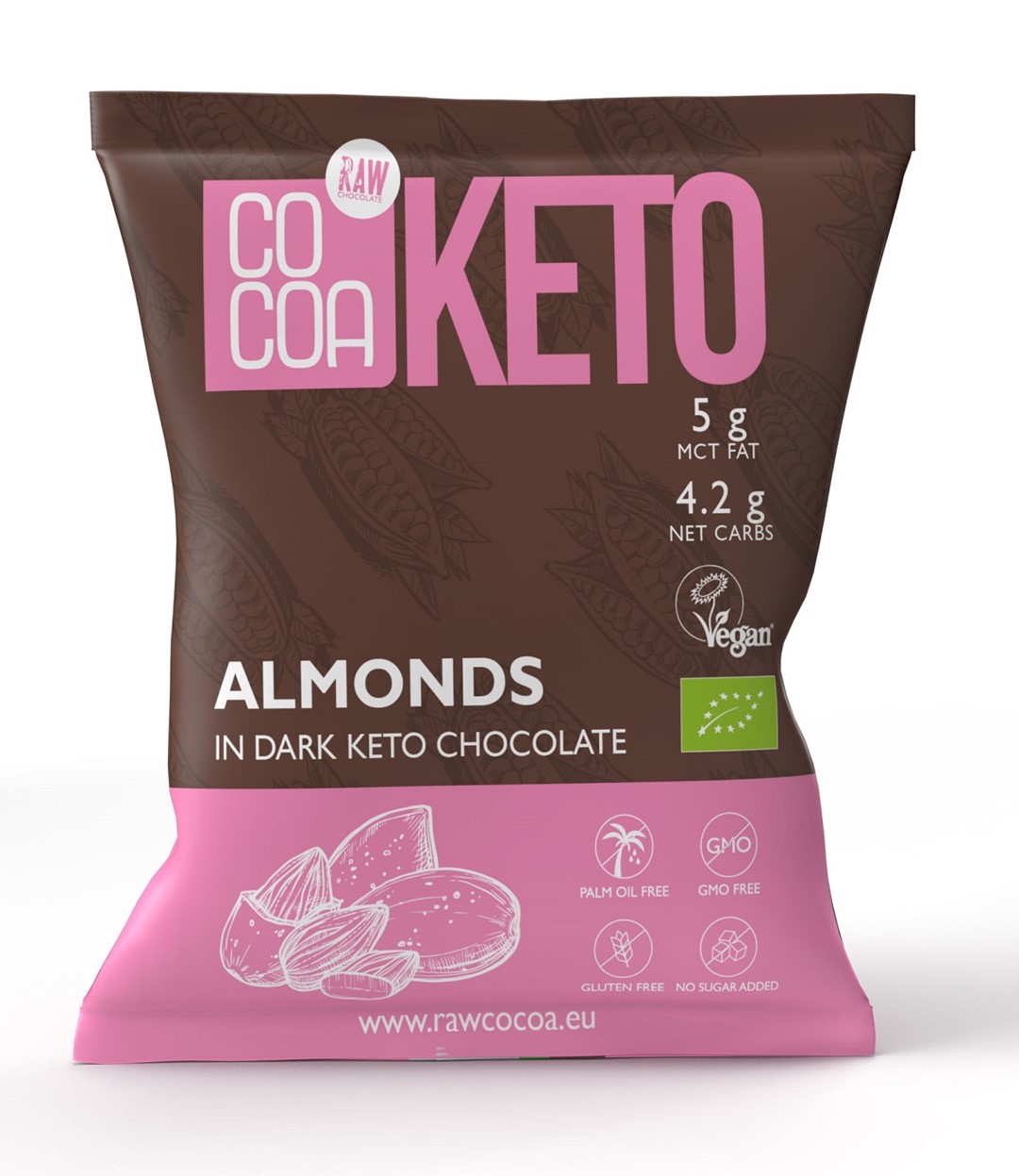 Cocoa migdały w czekoladzie keto z olejem mct bez dodatku cukrów bezglutenowe bio 70 g