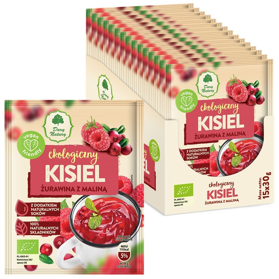 Dary natury kisiel instant żurawina z maliną bezglutenowy bio 30 g