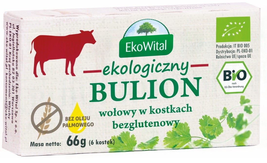 EKOWITAL Bulion wołowy w kostkach bez oleju palmowego BEZGL. BIO 66 g