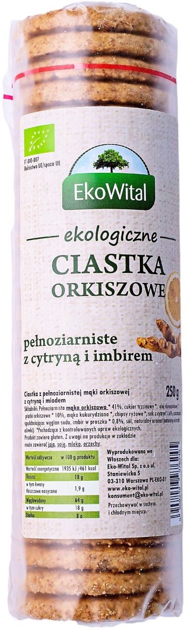 EKOWITAL Ciastka orkiszowe pełnoziarniste z cytryną i imbirem BIO 250 g