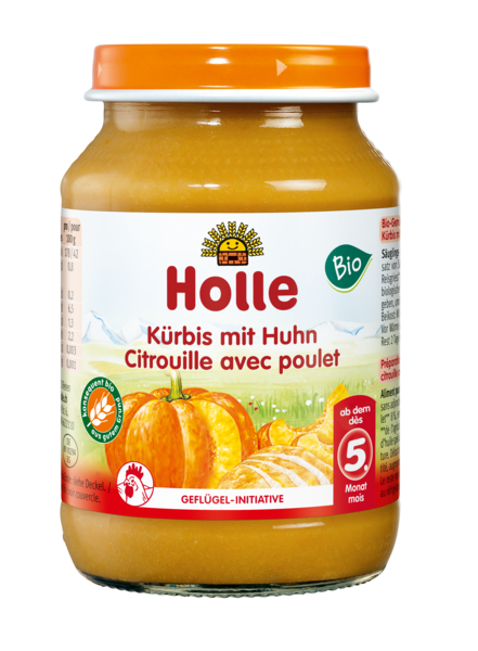 Holle dynia z kurczakiem bez dodatku cukrów bezglutenowe od 5 miesiąca bio 190 g (słoik)