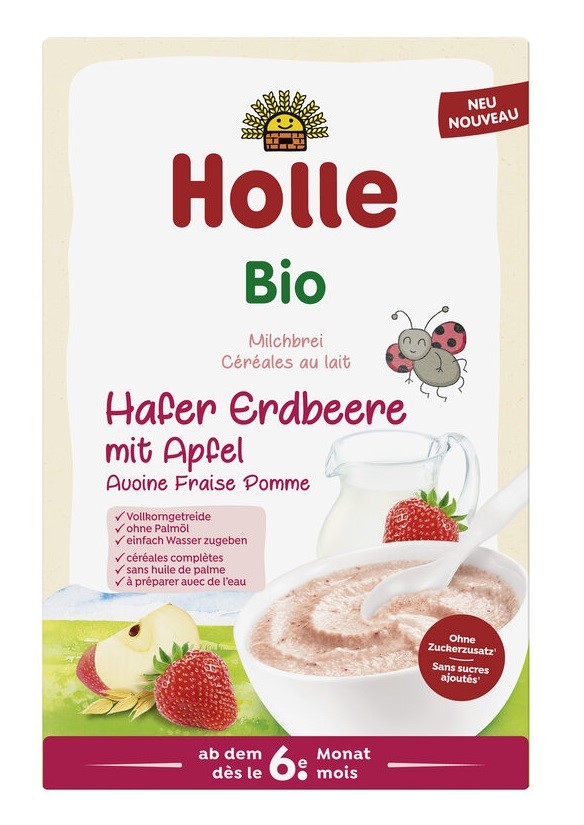 Holle kaszka owsiana mleczna truskawkowo  jabłkowa bez dodatku cukrów od 6 miesiąca bio 250 g