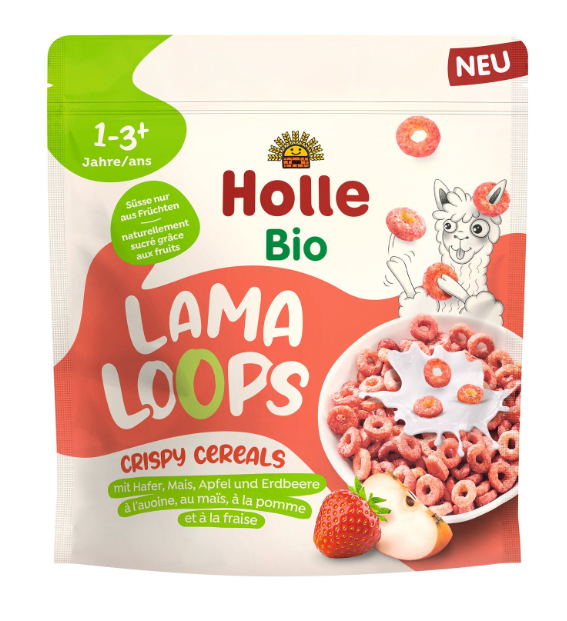 Holle kółeczka zbożowe jabłkowo  truskawkowa lama bez dodatku cukrów od 1 roku bio 125 g