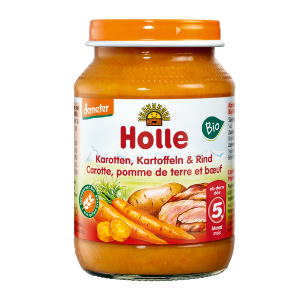 Holle marchew  ziemniak  wołowina bez dodatku cukrów bezglutenowe od 5 miesiąca demeter bio 190 g (słoik)