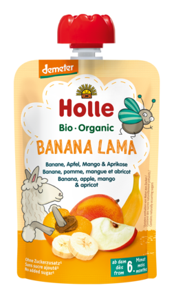 Holle mus bananowa lama (banan  jabłko  mango  morela) bez dodatku cukrów od 6 miesiąca demeter bio 100 g