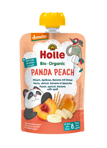 Holle mus brzoskwiniowa panda (brzoskwinia  banan  morela  orkisz) bez dodatku cukrów od 8 miesiąca demeter bio 100 g
