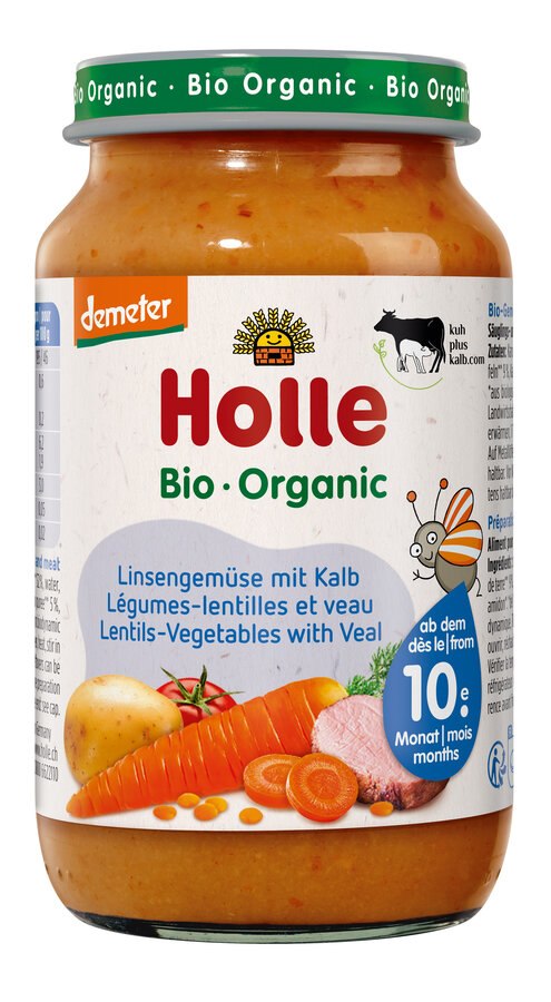 Holle warzywa z cielęciną bez dodatku cukrów od 10 miesiąca demeter bio 220 g (słoik)
