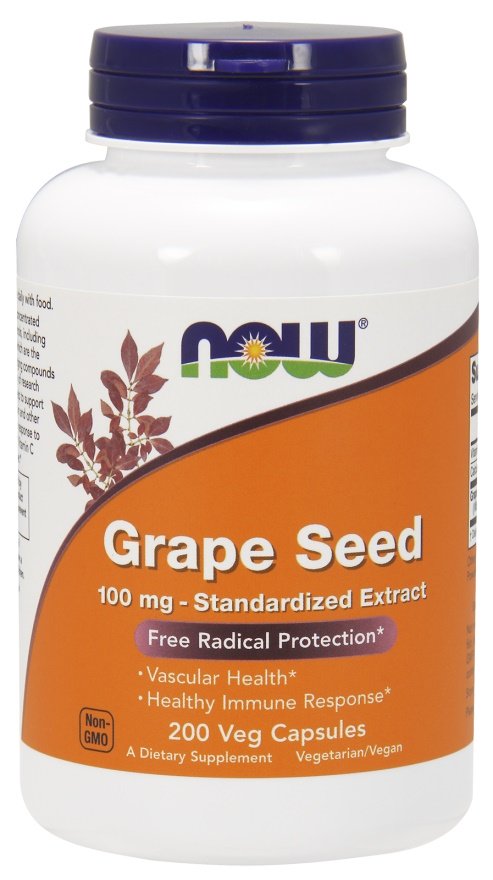 NOW FOODS Grape Seed - Wyciąg z nasion winogron 100 mg + Witamina C (200 kaps.)