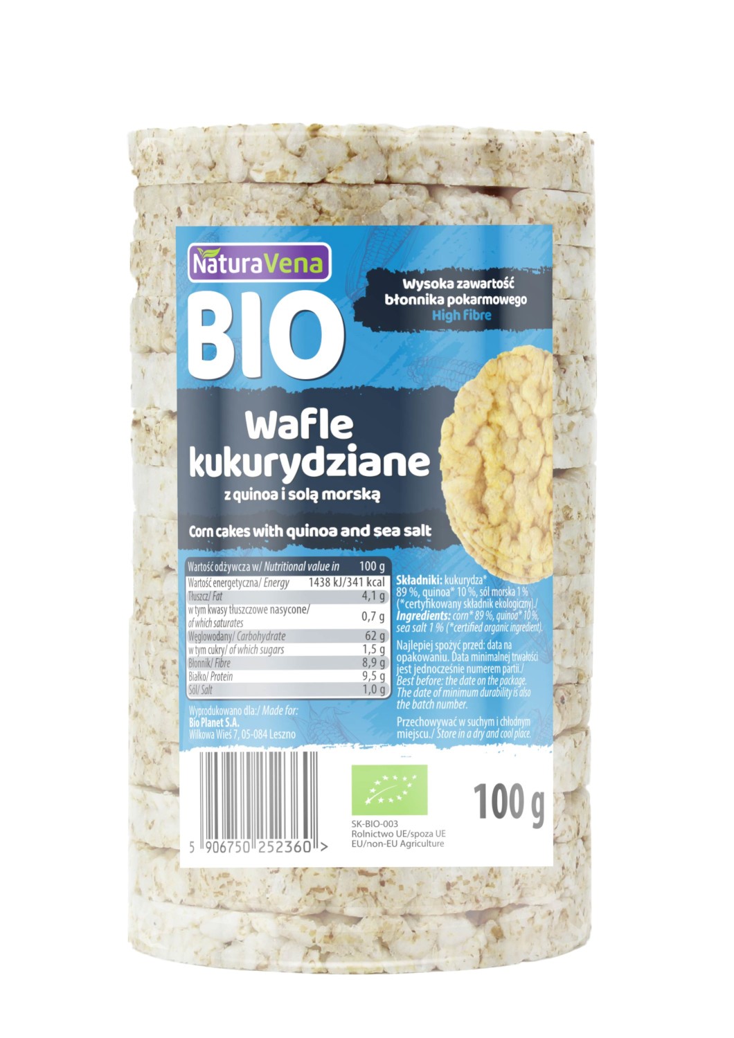 Naturavena wafle kukurydziane z quinoa i solą morską bio 100 g
