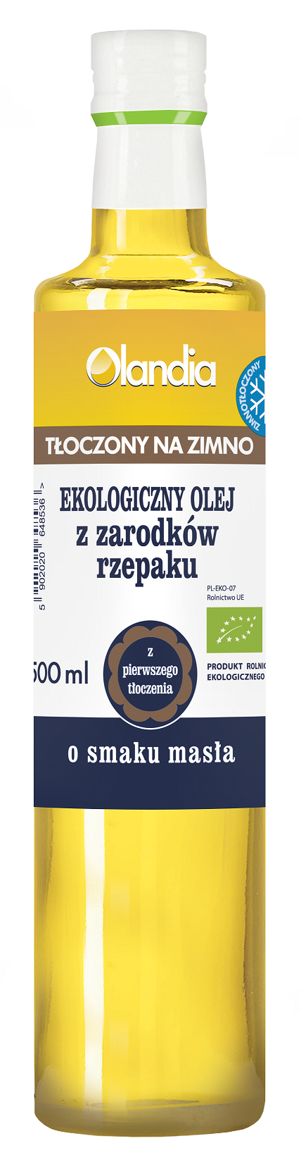 Olandia olej z zarodków rzepaku o smaku masła tłoczony na zimno bio 500 ml