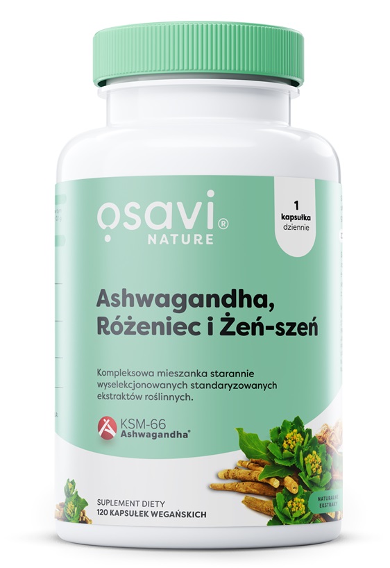 OSAVI Ashwagandha, Różeniec i Żeń-szeń (120 kaps.)