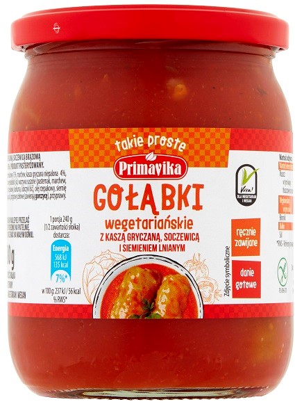 PRIMAVIKA Gołąbki wegetariańskie z kaszą gryczaną,soczewicą i siemieniem lnianym BEZGL 480 g