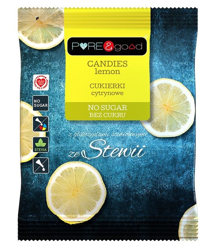 PURE and GOOD Cukierki cytrynowe ze stewią B/C 50g