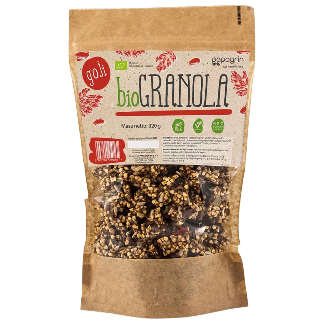 Papagrin granola z goji bez dodatku cukrów bezglutenowa bio 320 g