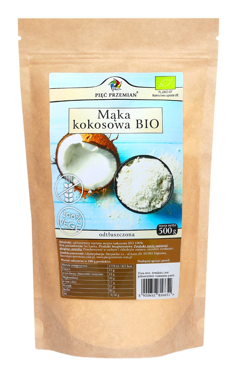 Pięć przemian mąka kokosowa odtłuszczona bezglutenowa bio 500 g