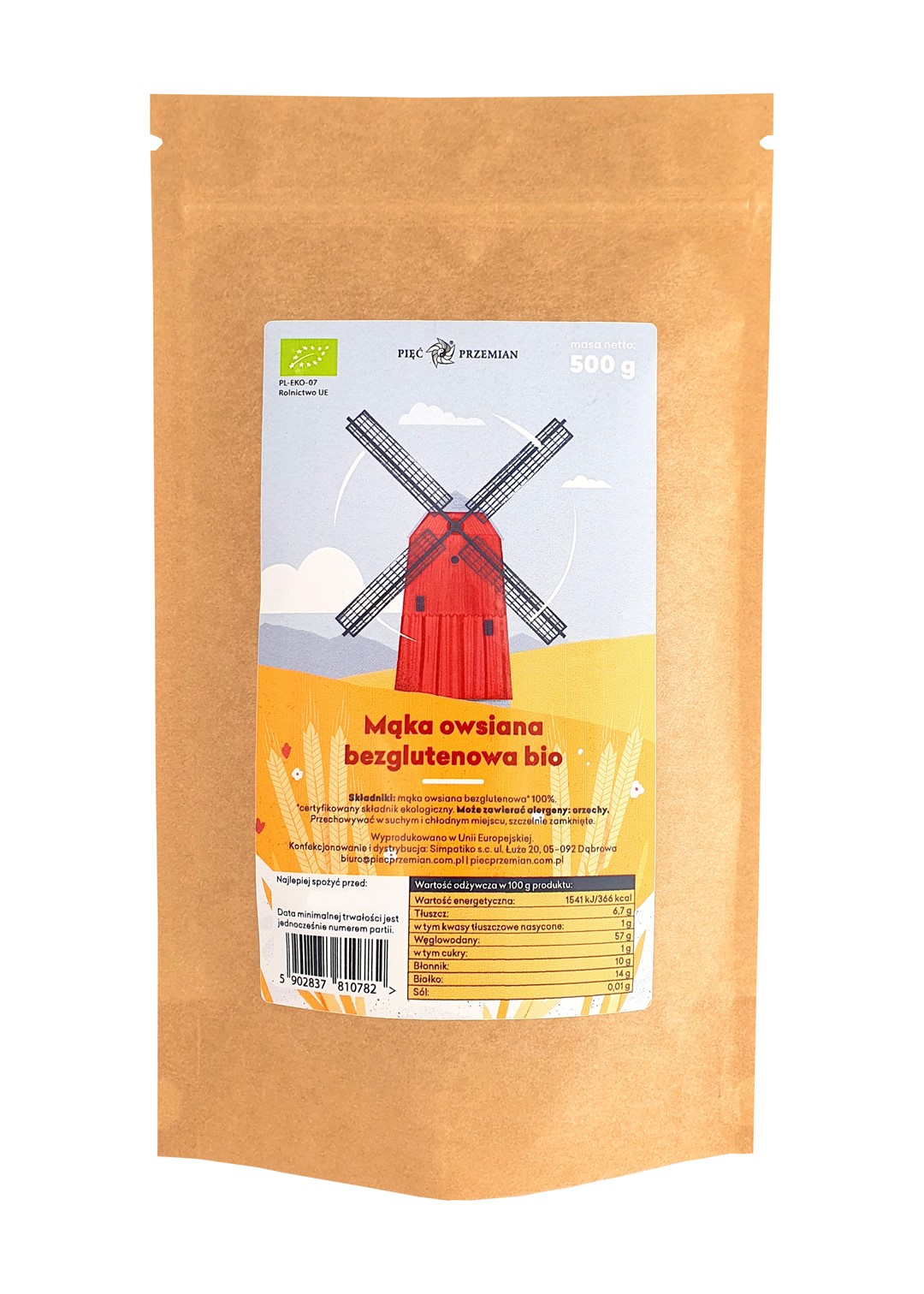 Pięć przemian mąka owsiana bezglutenowa bio 500 g