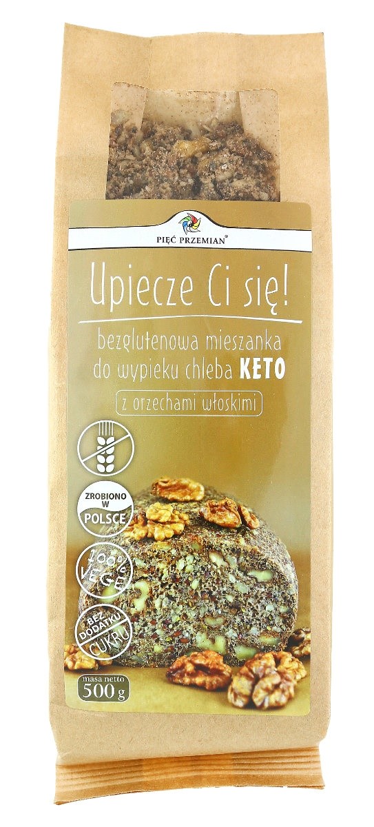 Pięć przemian mieszanka do wypieku chleba z orzechami włoskimi bez dodatku cukrów bezglutenowa keto 500 g