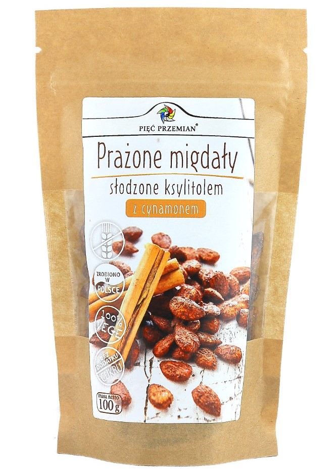 Pięć przemian migdały prażone z cynamonem słodzone ksylitolem bezglutenowe 100 g