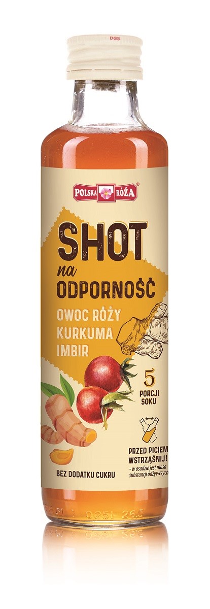 Polska róża shot na odporność owoc róży  kurkuma  imbir bez dodatku cukrów 250 ml