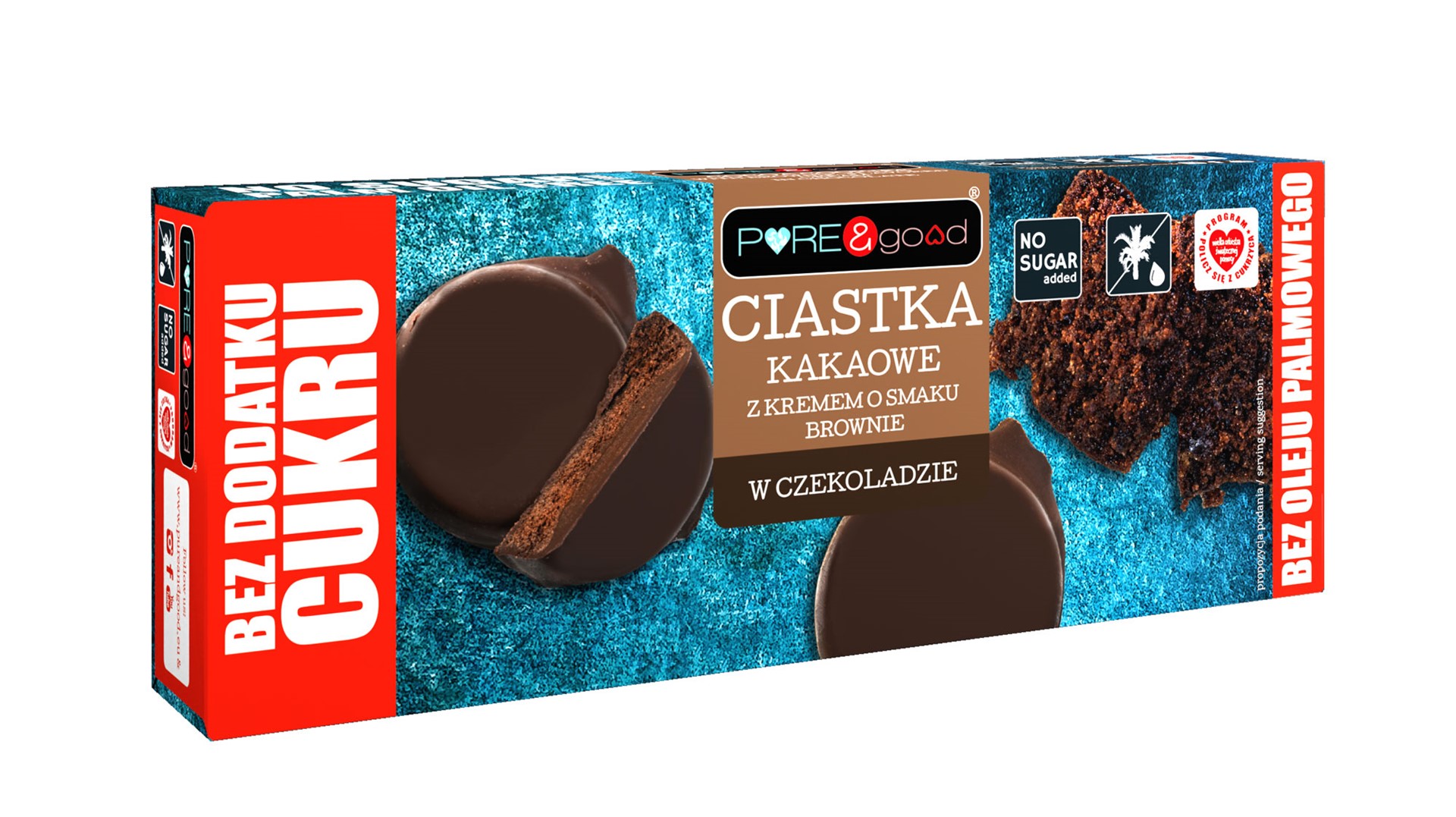 Pure&good ciastka kakaowe z kremem o smaku brownie w czekoladzie deserowej bez dodatku cukrów 128 g
