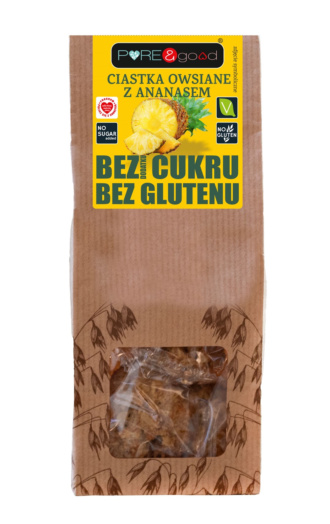 Pure&good ciastka owsiane z ananasem bez dodatku cukrów bezglutenowe 150 g