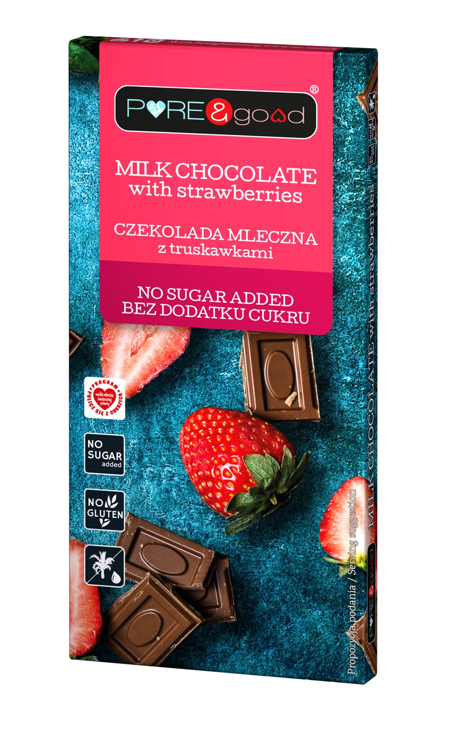 Pure&good czekolada mleczna z truskawkami bez dodatku cukrów bezglutenowa 75 g