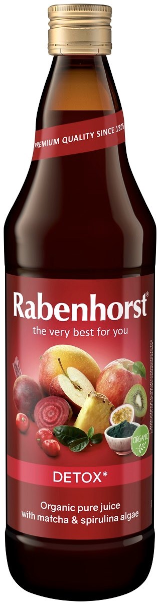 Rabenhorst sok wieloowocowy detox z burakiem, matcha i spiruliną nfc bio 750 ml
