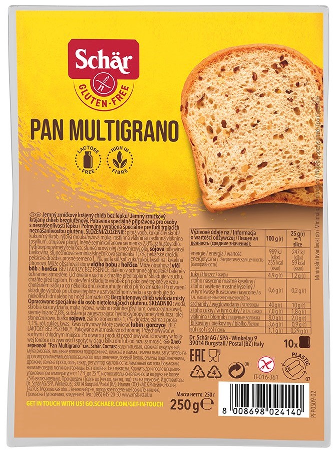 SCHAR Pan Multigrano- chleb wieloziarnisty BEZGL. 250 g