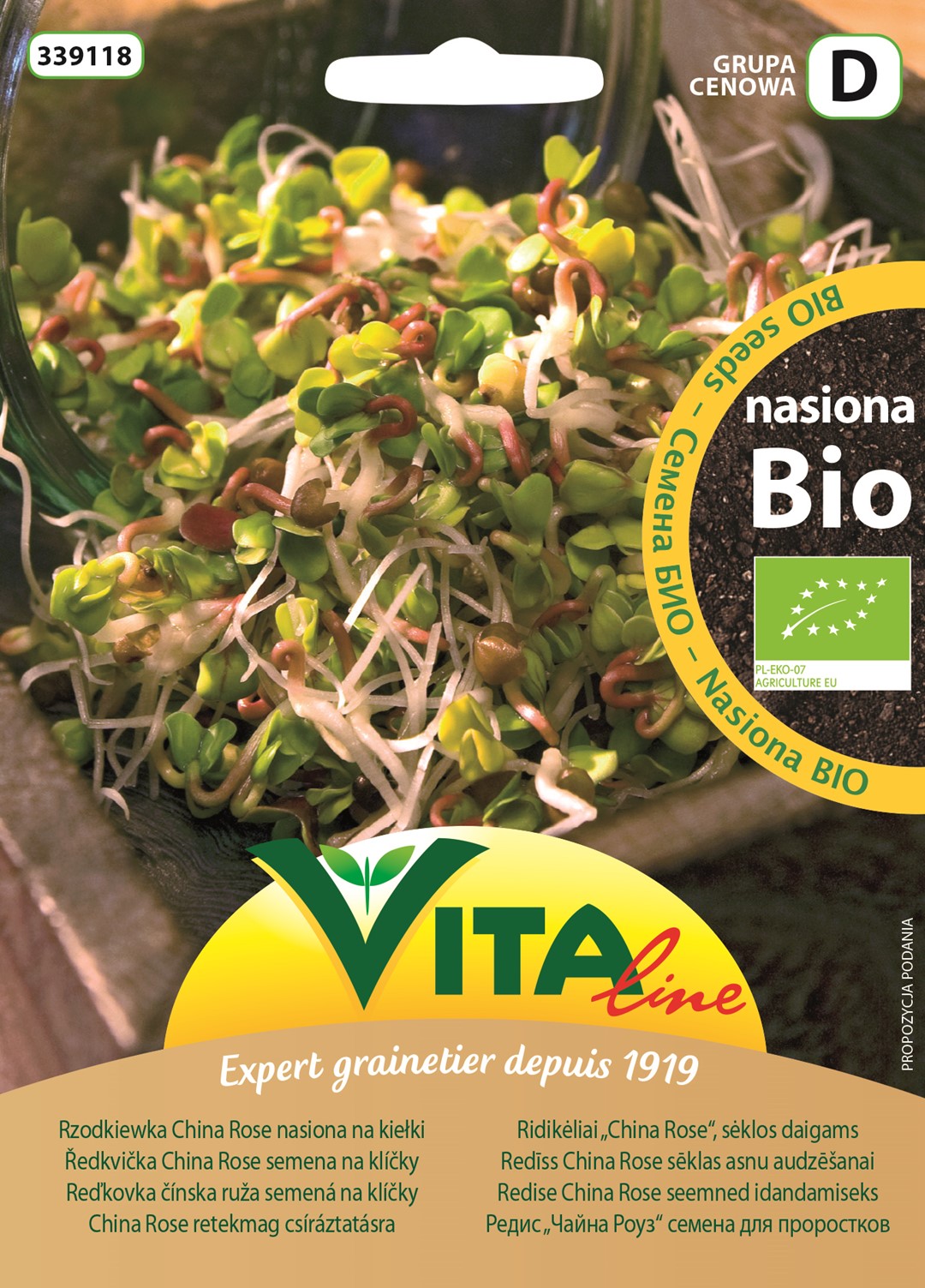 Vita line nasiona rzodkiewki china rose bio na kiełki 20 g