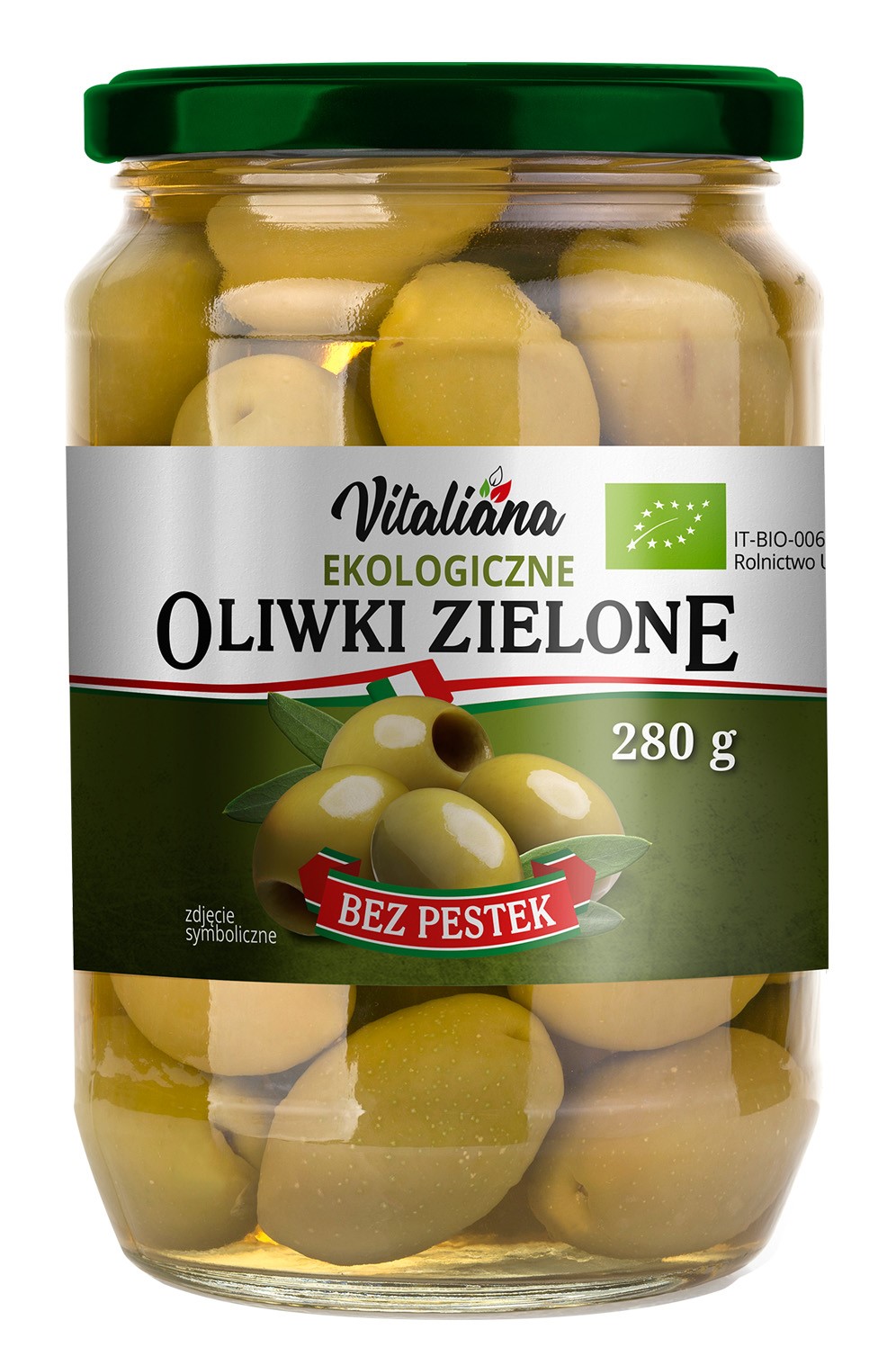 Vitaliana oliwki zielone bez pestek w zalewie bio 280 g (150 g)