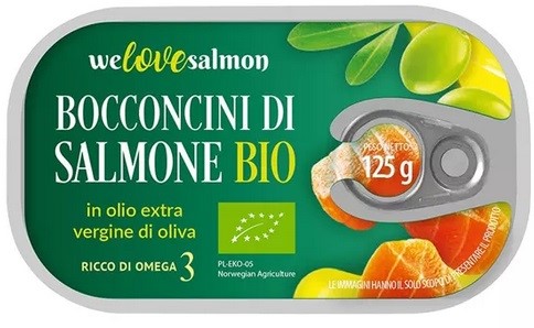 WE LOVE SALMON Kawałki łososia w oliwie z oliwek extra virgin BIO 125g /70g